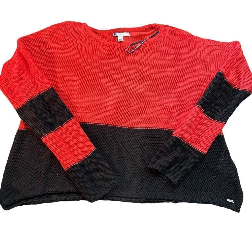 Volcom block knit crop sweater orange black but not new sz small